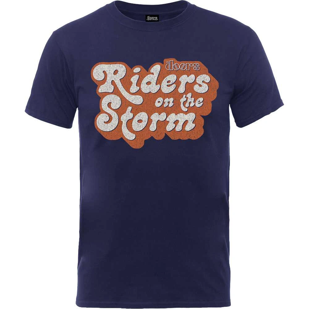 The Doors Unisex Adult Riders On The Storm Logo Logo Cotton T-Shirt (Navy Blue) - RO6896