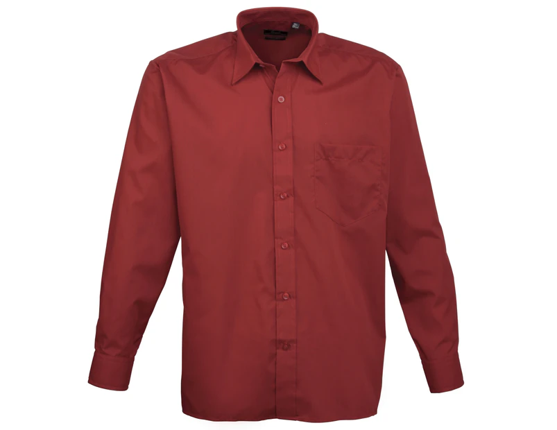 Premier Mens Long Sleeve Formal Plain Work Poplin Shirt (Burgundy) - RW1081