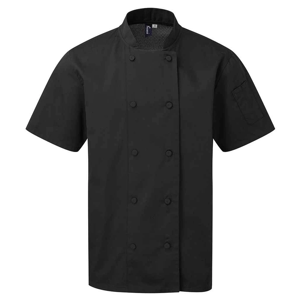 Premier Unisex Adult Coolchecker Short-Sleeved Chef Jacket (Black) - PC4298