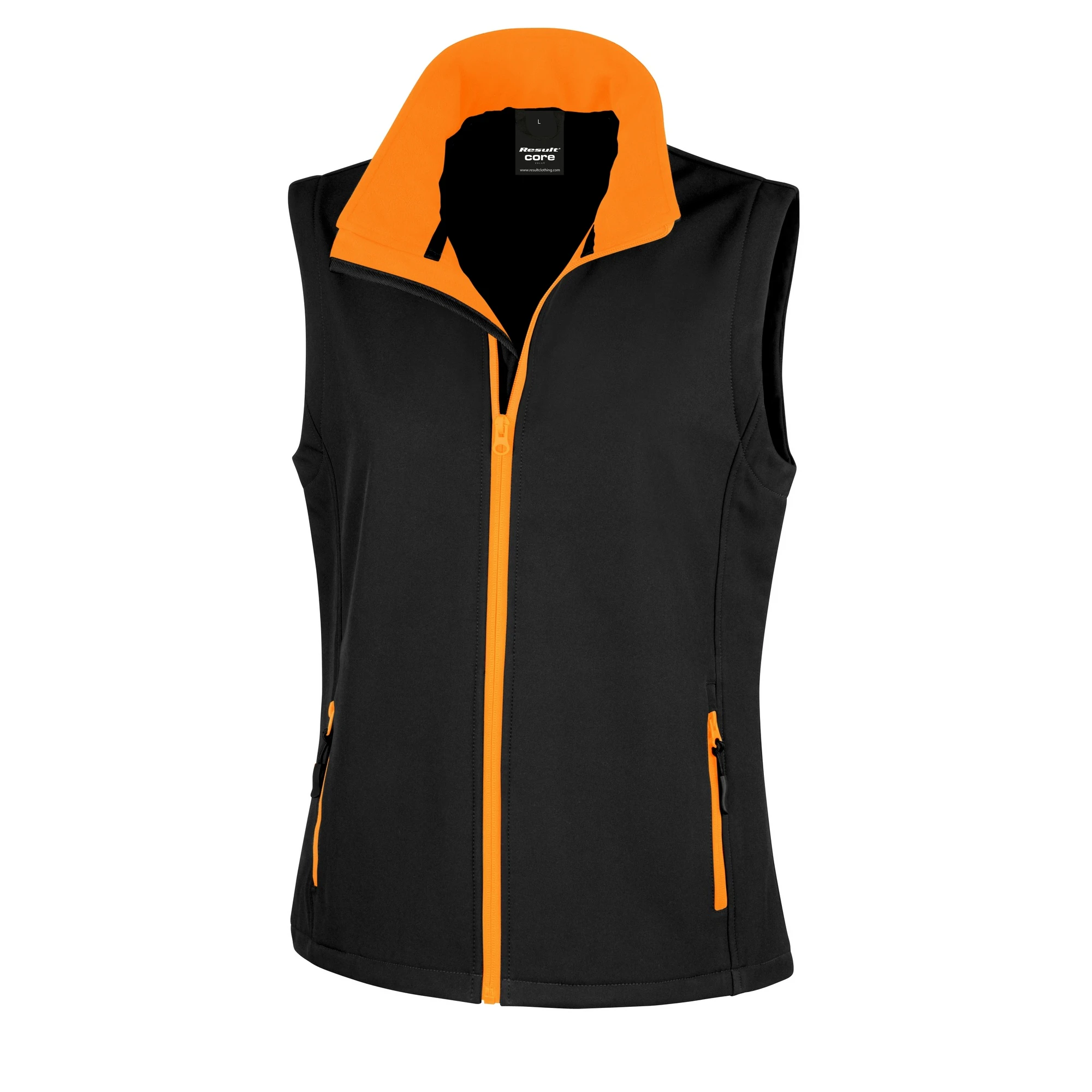 Result Core Womens Printable Softshell Bodywarmer (Black / Orange) - RW3698