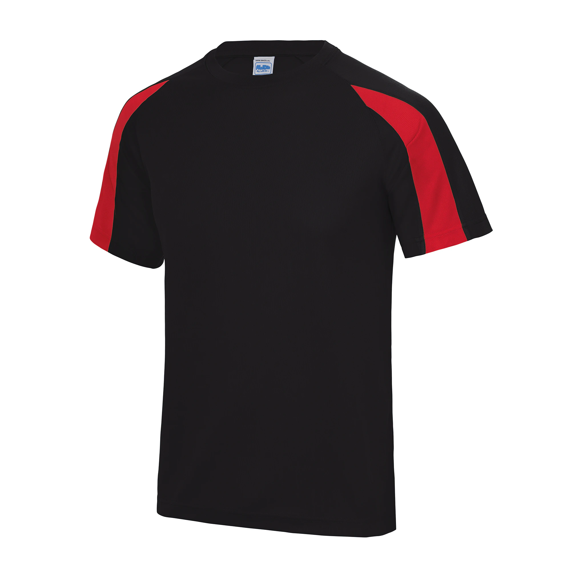 Just Cool Mens Contrast Cool Sports Plain T-Shirt (Jet Black/Fire Red) - RW685