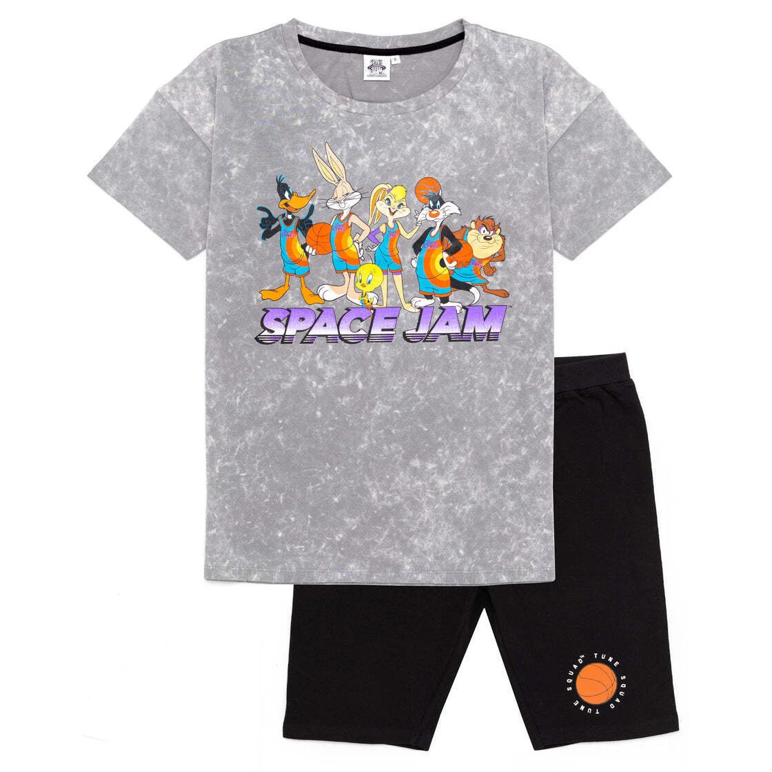 Space Jam Womens T-Shirt & Shorts Set (Grey/Black) - NS6619