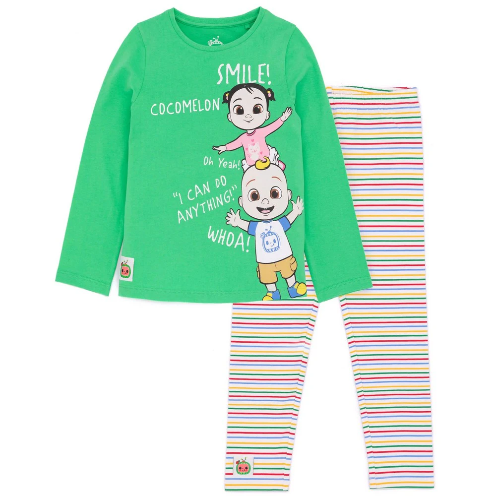 Cocomelon Childrens/Kids Long-Sleeved T-Shirt And Leggings Set (Green/White/Pink) - NS6831