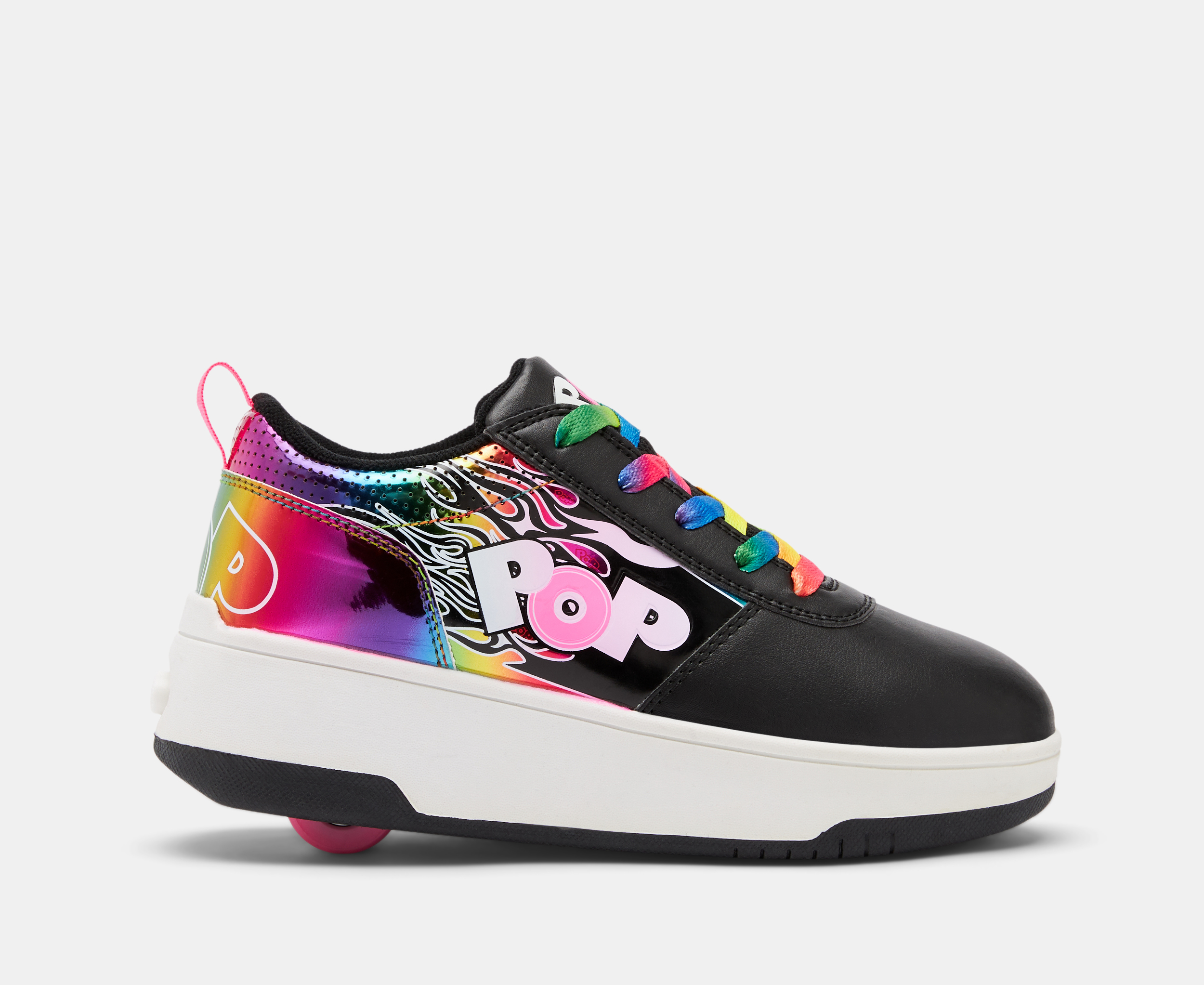 Heelys Girls POP Dash Skate Shoes Black Rainbow Flame Catch