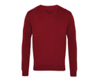 Premier Mens Knitted Cotton Acrylic V Neck Sweatshirt (Burgundy) - PC6849