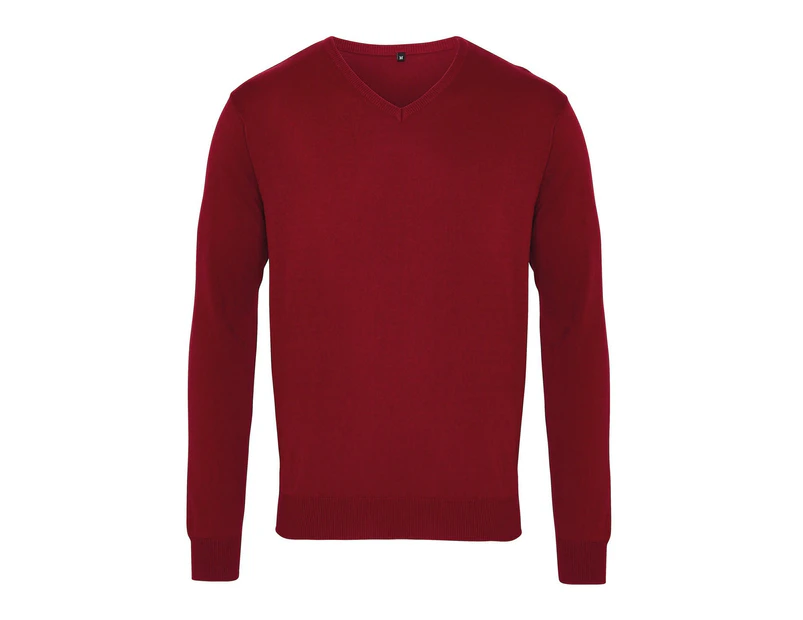 Premier Mens Knitted Cotton Acrylic V Neck Sweatshirt (Burgundy) - PC6849