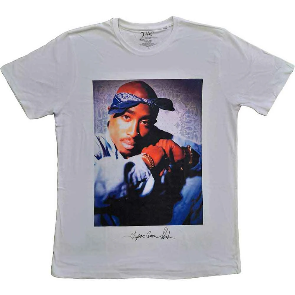 Tupac Shakur Unisex Adult Bandana Cotton T-Shirt (White) - RO9922