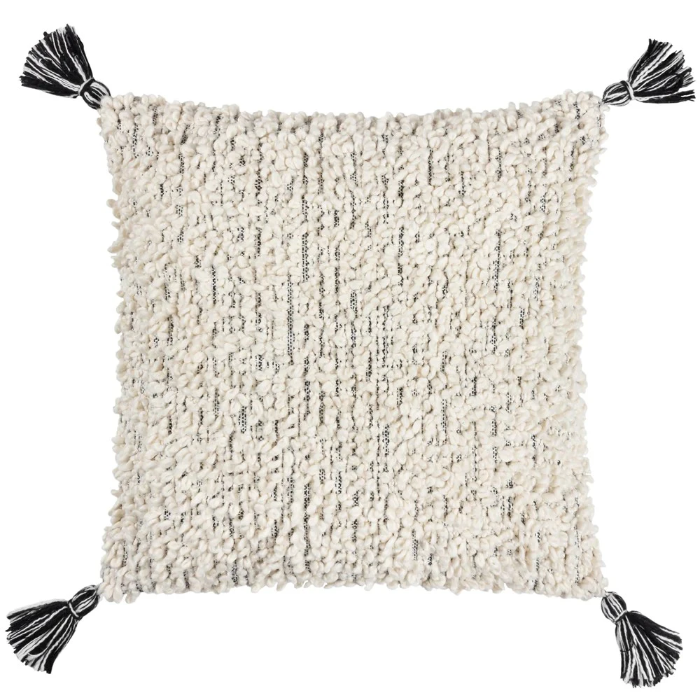 Hoem Cambre Bouclé Tassel Cushion Cover (White/Black) - RV3057