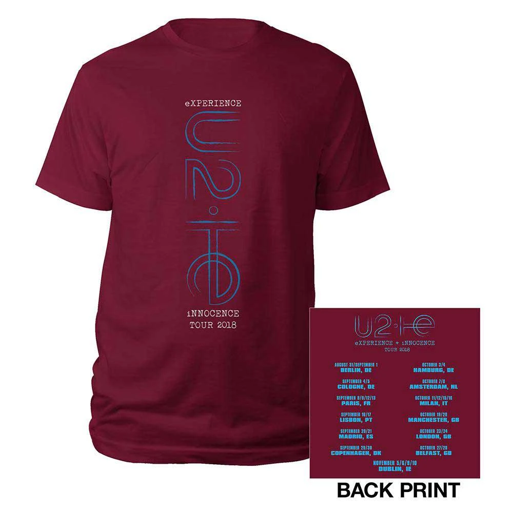 U2 Unisex Adult I+E London Event 2018 T-Shirt (Maroon) - RO5945