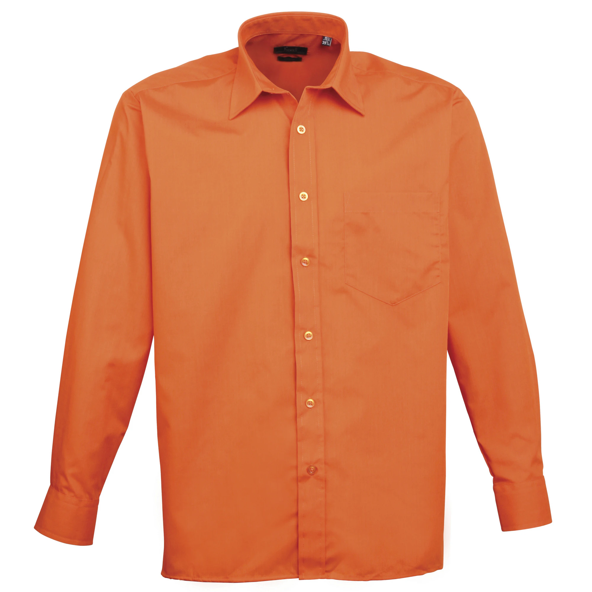 Premier Mens Long Sleeve Formal Plain Work Poplin Shirt (Orange) - RW1081