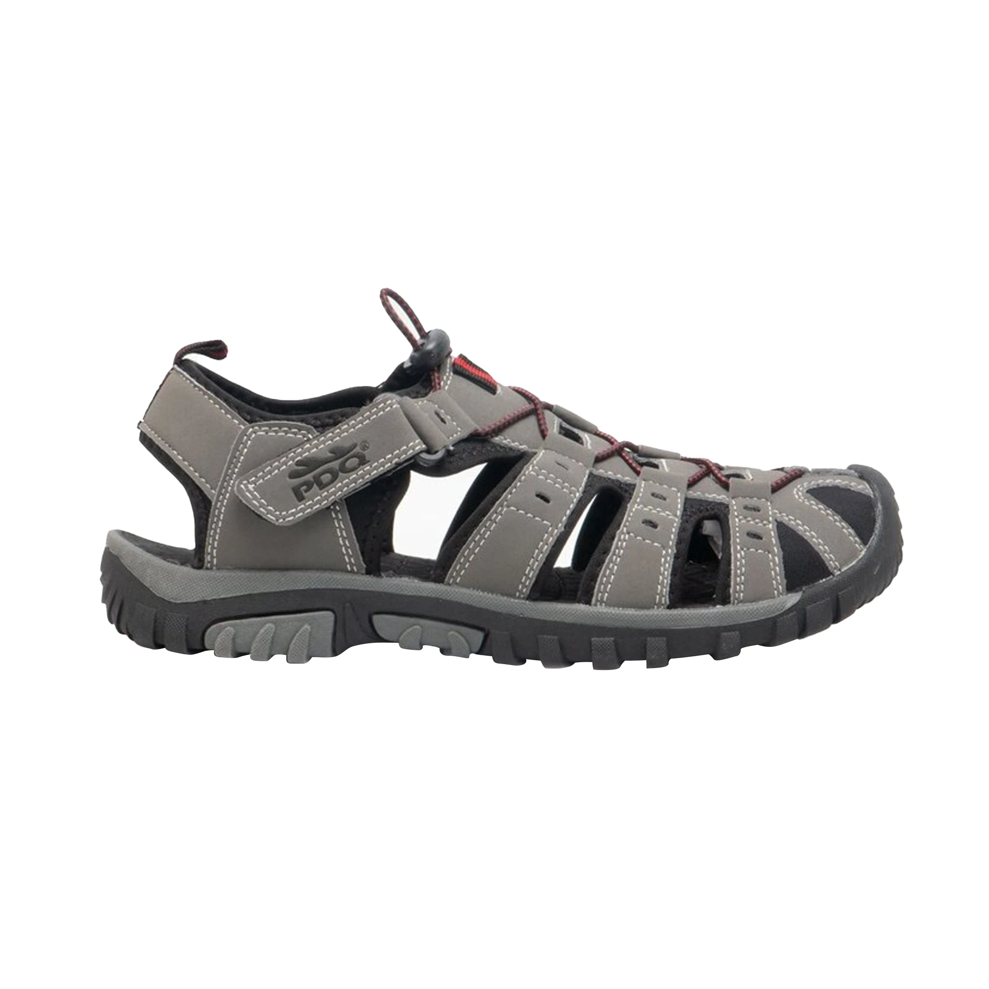 PDQ Youths Boys Toggle & Touch Fastening Synthetic Nubuck Trail Sandals (Grey/Red) - DF310