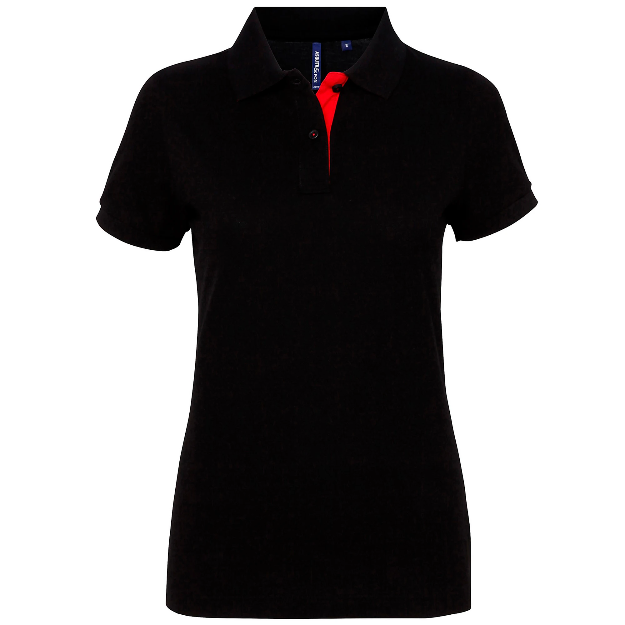 Asquith & Fox Womens Short Sleeve Contrast Polo Shirt (Black/ Red) - RW5353