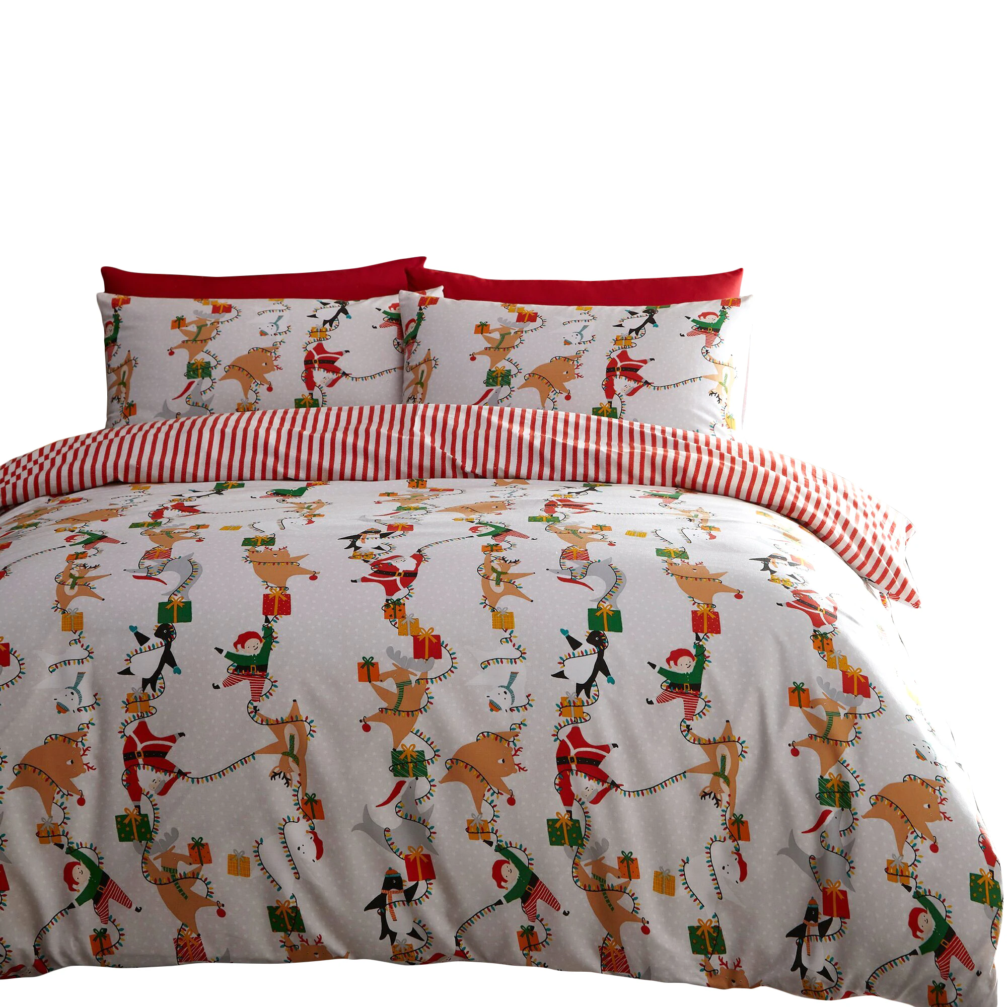 Furn Santas Workshop Christmas Duvet Cover Set (White/Red) - RV2297