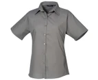 Premier Short Sleeve Poplin Blouse / Plain Work Shirt (Dark Grey) - RW1092