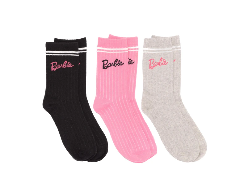 Barbie Womens Socks (Pack of 3) (Pink/Grey/Black) - NS7667