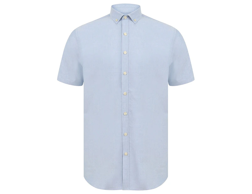 Henbury Mens Modern Short Sleeve Slim Fit Oxford Shirt (Blue) - PC3830