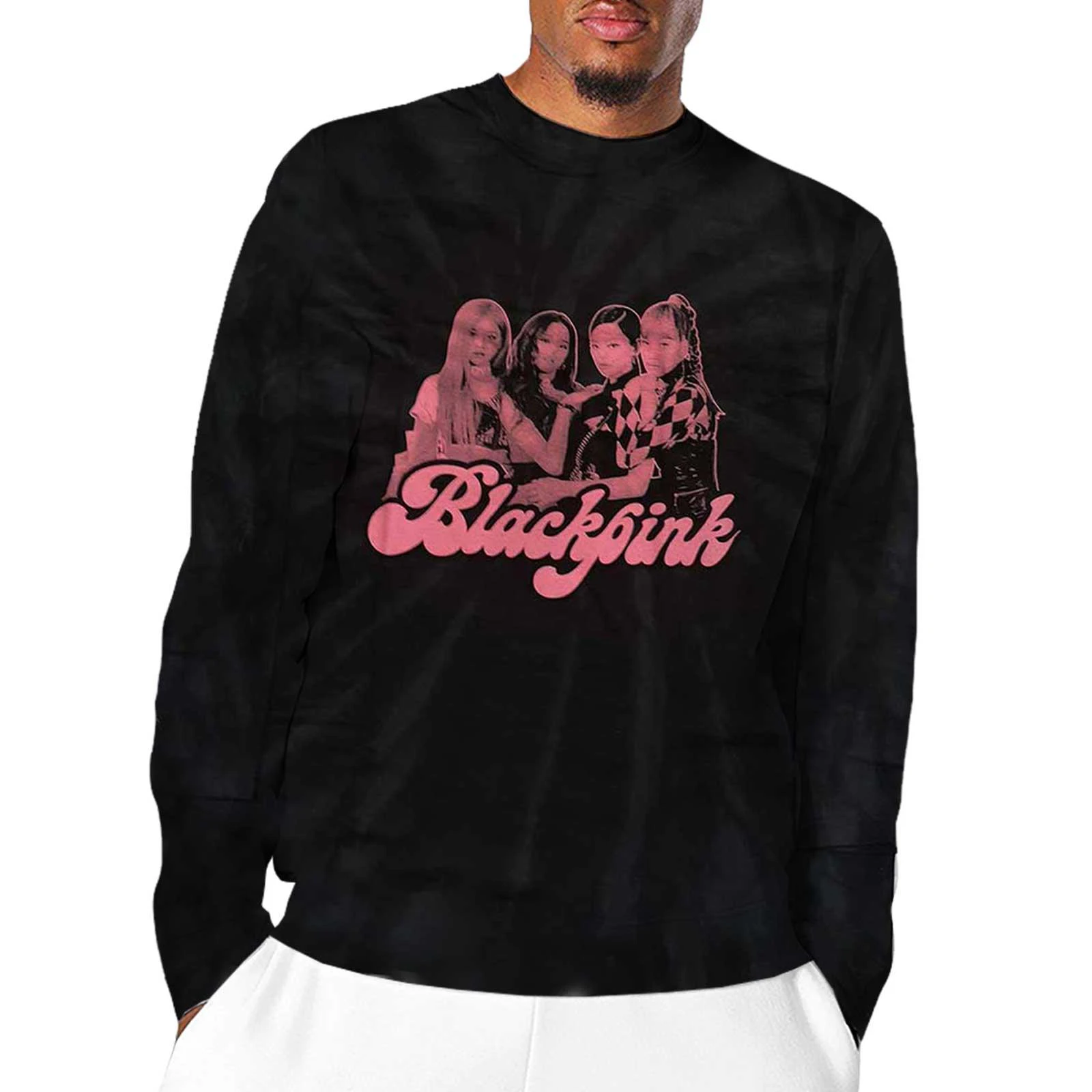 BlackPink Unisex Adult Photograph Dip Dye Long-Sleeved T-Shirt (Black) - RO3253