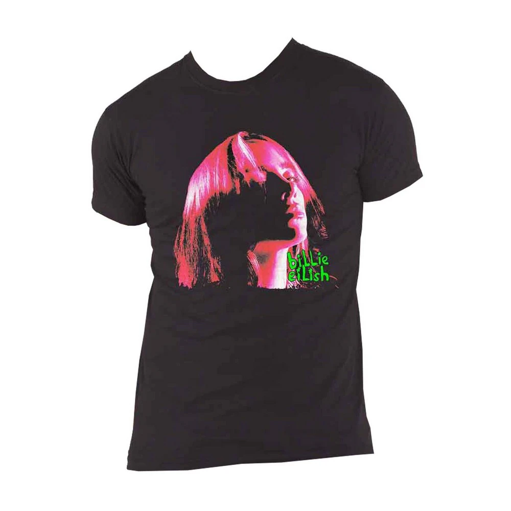 Billie Eilish Unisex Adult Shadow Cotton Neon T-Shirt (Black/Pink) - RO3086