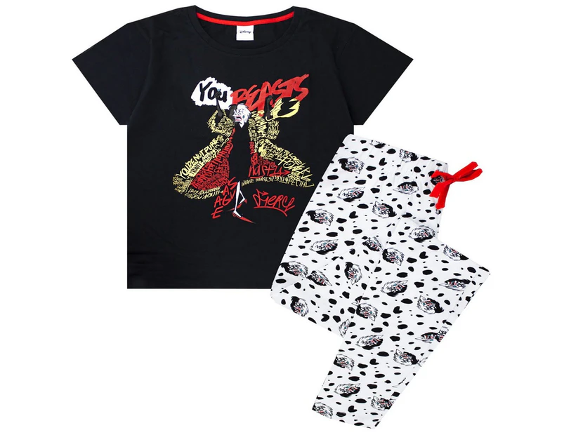 101 Dalmatians Womens You Beasts Cruella De Vil Pyjama Set (Black/White) - NS5830