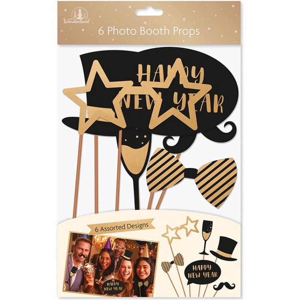 Christmas Shop Unisex New Year Photo Props (Pack Of 6) (Gold/Black) - RW7300