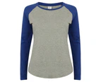 Skinnifit Womens Long Sleeve Baseball T-Shirt (Heather Grey / Royal) - RW4731