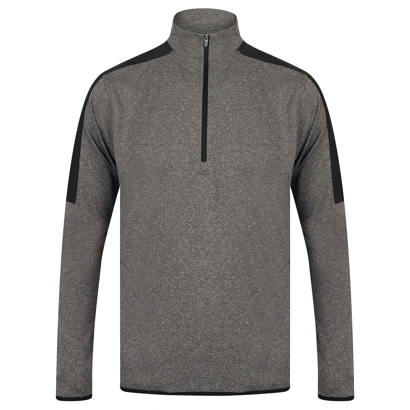 Finden & Hales Mens Contrast Panel Quarter Zip Midlayer (Grey Marl/Black) - RW9578