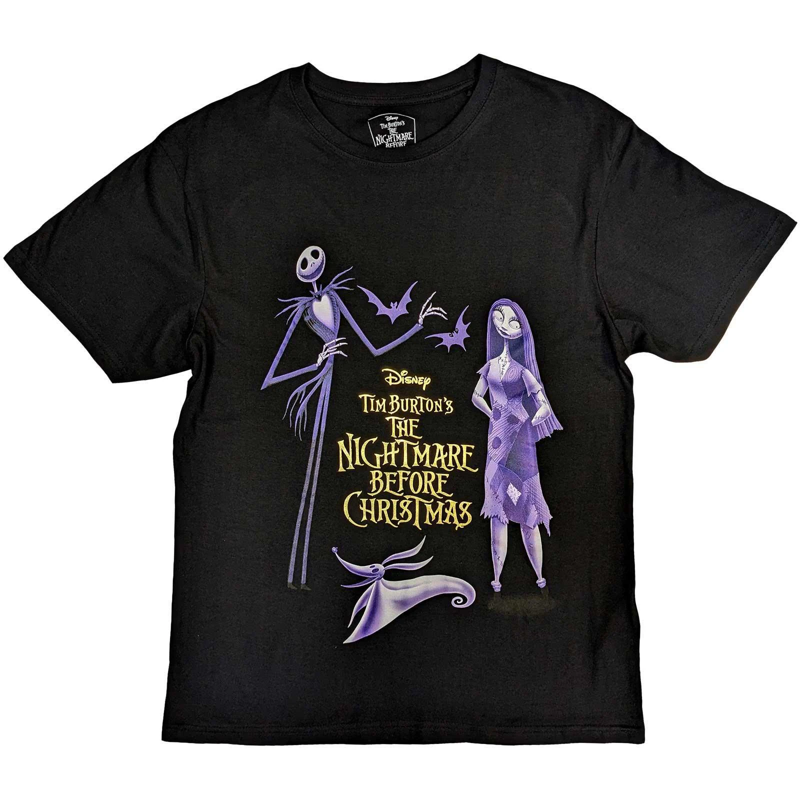 Nightmare Before Christmas Unisex Adult Jack and Sally Characters Cotton Embellished T-Shirt (Black/Purple) - RO8917