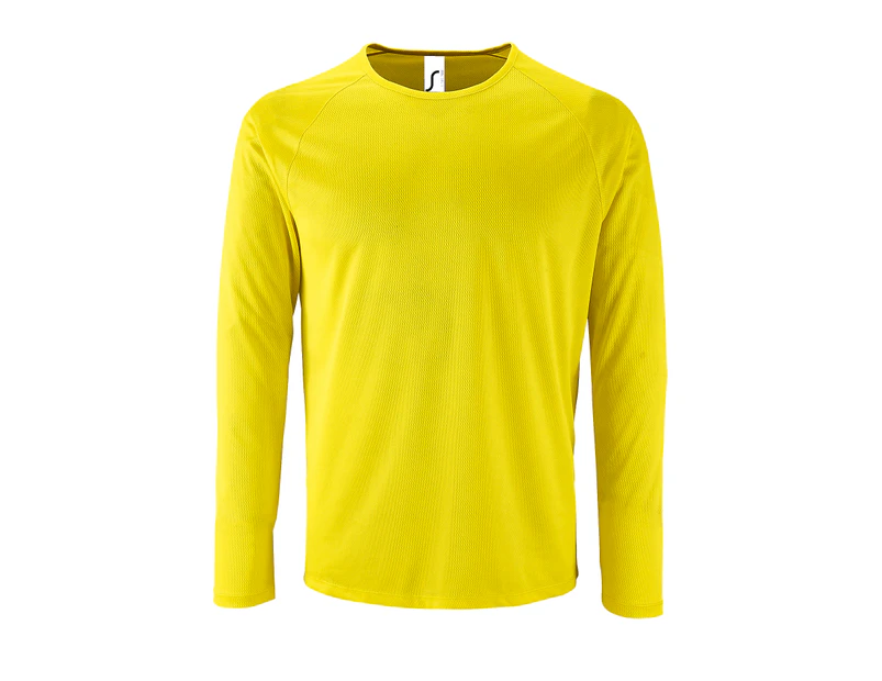 SOLS Mens Sporty Long Sleeve Performance T-Shirt (Neon Yellow) - PC2903