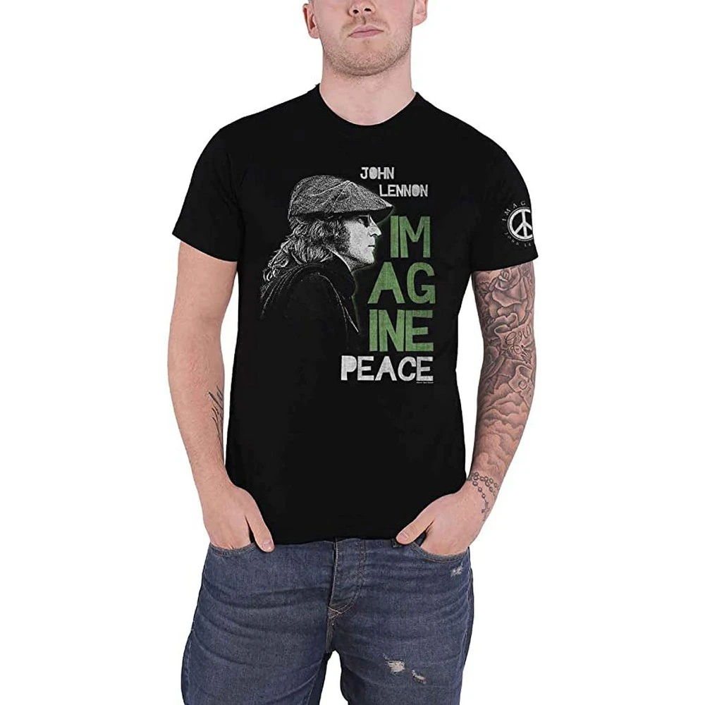 John Lennon Unisex Adult Imagine Peace T-Shirt (Black) - RO1928