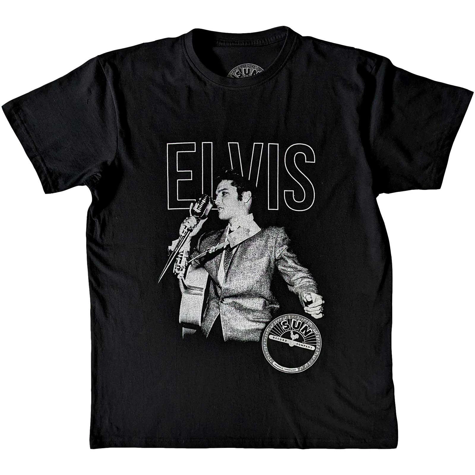 Sun Records Unisex Adult Live Elvis Presley Portrait T-Shirt (Black) - RO9789