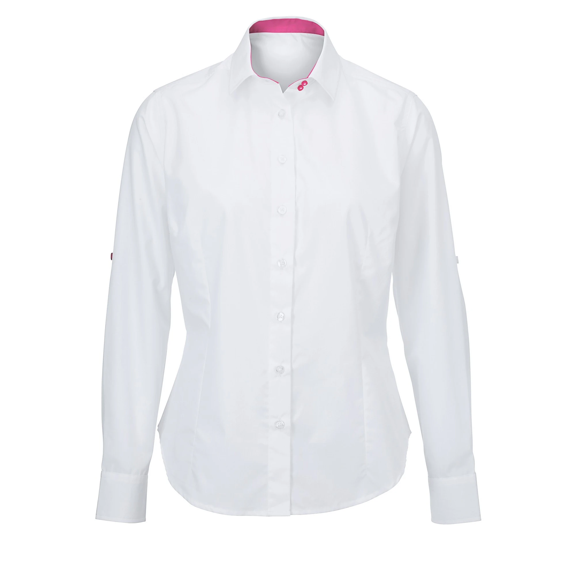 Alexandra Womens Roll Sleeve Hospitality Work Long Sleeve Shirt (White/ Pink) - RW5349