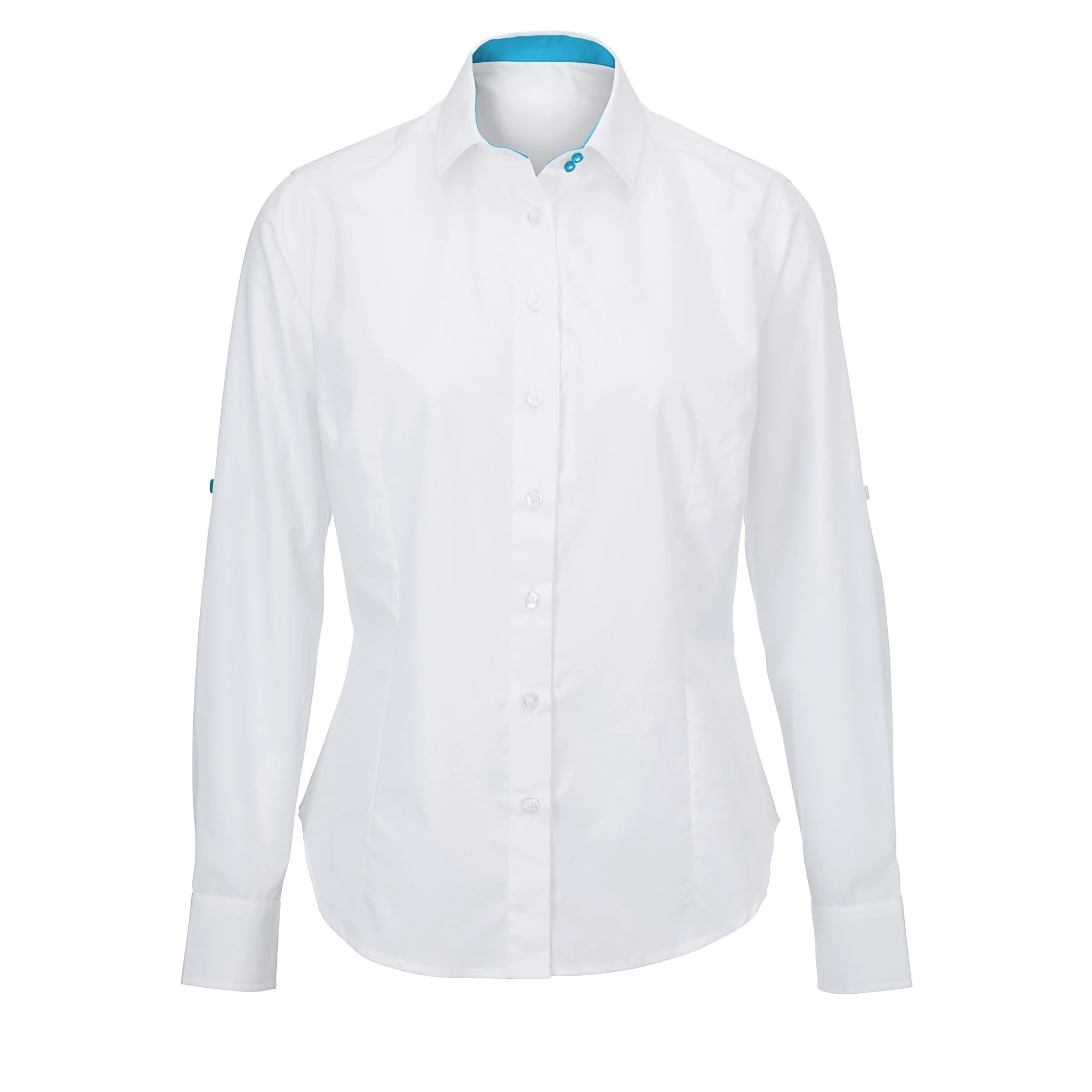 Alexandra Womens Roll Sleeve Hospitality Work Long Sleeve Shirt (White/ Peacock) - RW5349