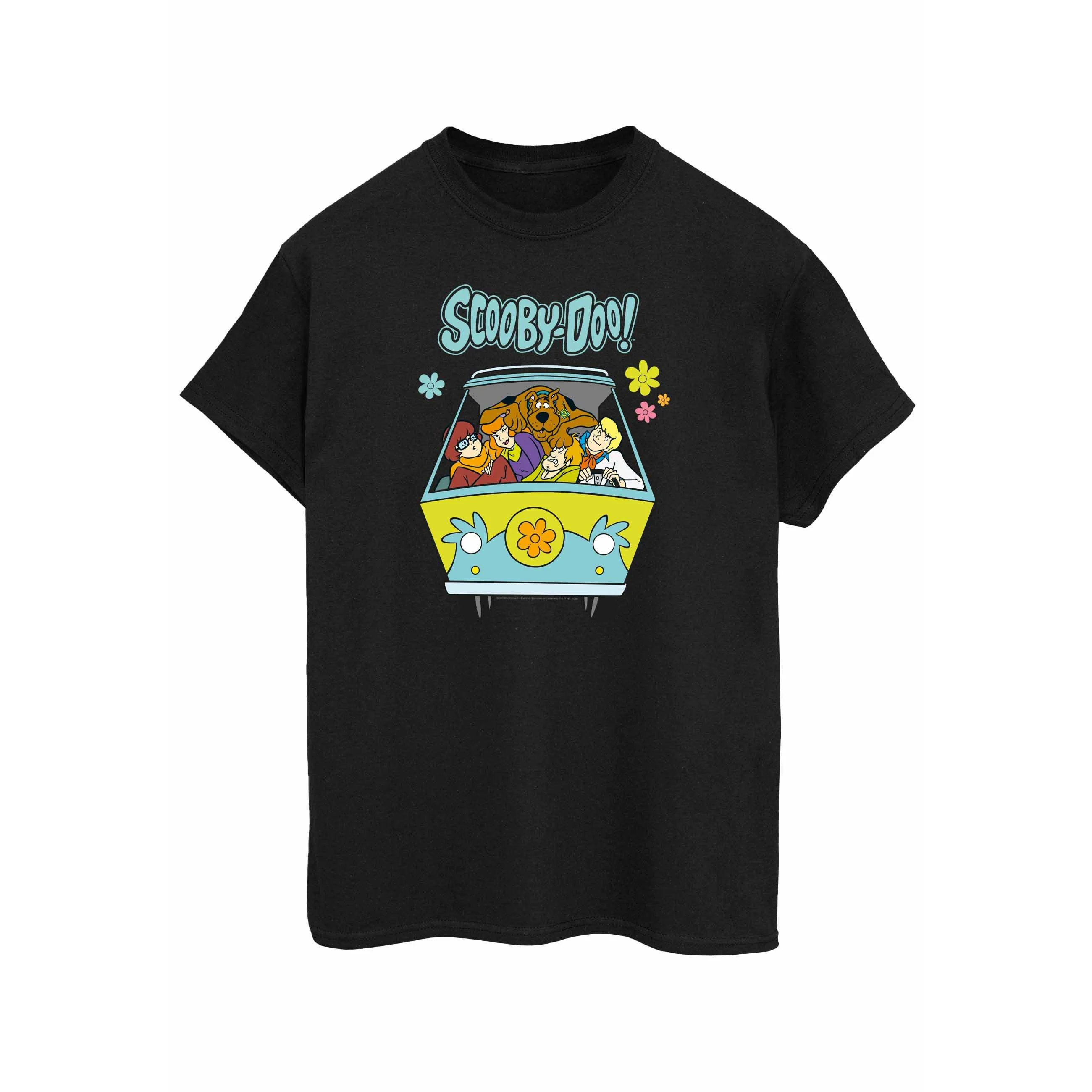 Scooby Doo Womens Mystery Machine Group Cotton Boyfriend T-Shirt (Black) - BI51899