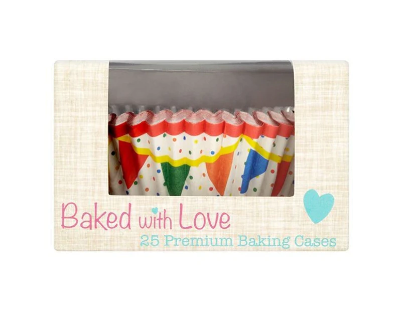 Baked With Love Bunting Muffin and Cupcake Cases (Pack of 25) (Multicoloured) - SG26268