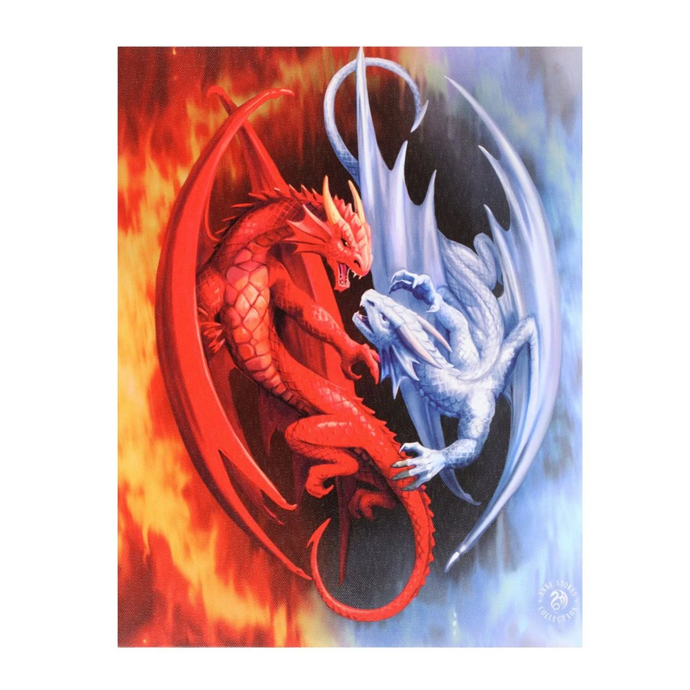 Anne Stokes Fire And Ice Canvas Plaque (Red/Blue) - SD5187