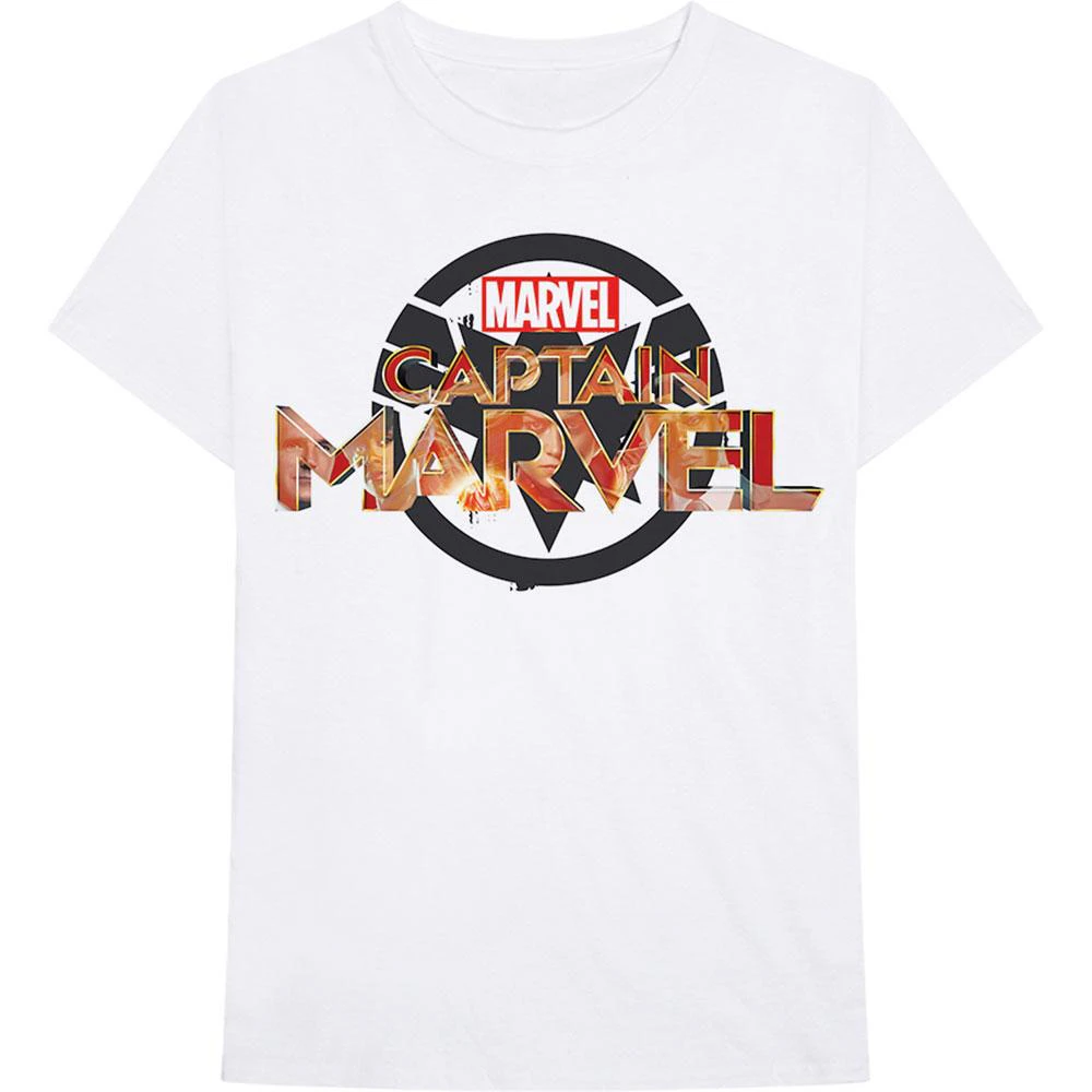 Captain Marvel Unisex Adult New Logo Cotton T-Shirt (White) - RO7718