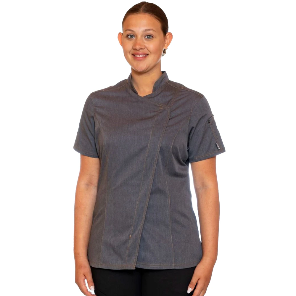 Le Chef Womens Asymmetric Chef Jacket (Grey Heather) - PC6230