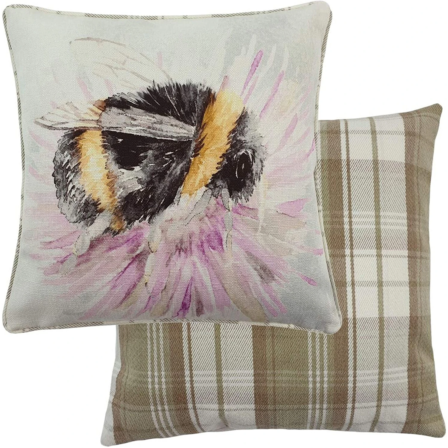 Evans Lichfield Watercolour Bee Cushion Cover (Natural/Lilac/Black) - RV1861