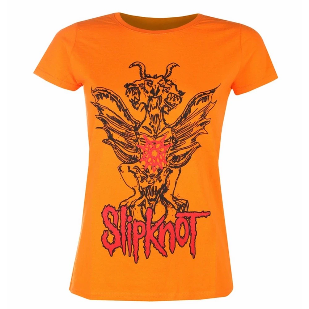 Slipknot Womens Winged Devil Cotton T-Shirt (Orange) - RO3476