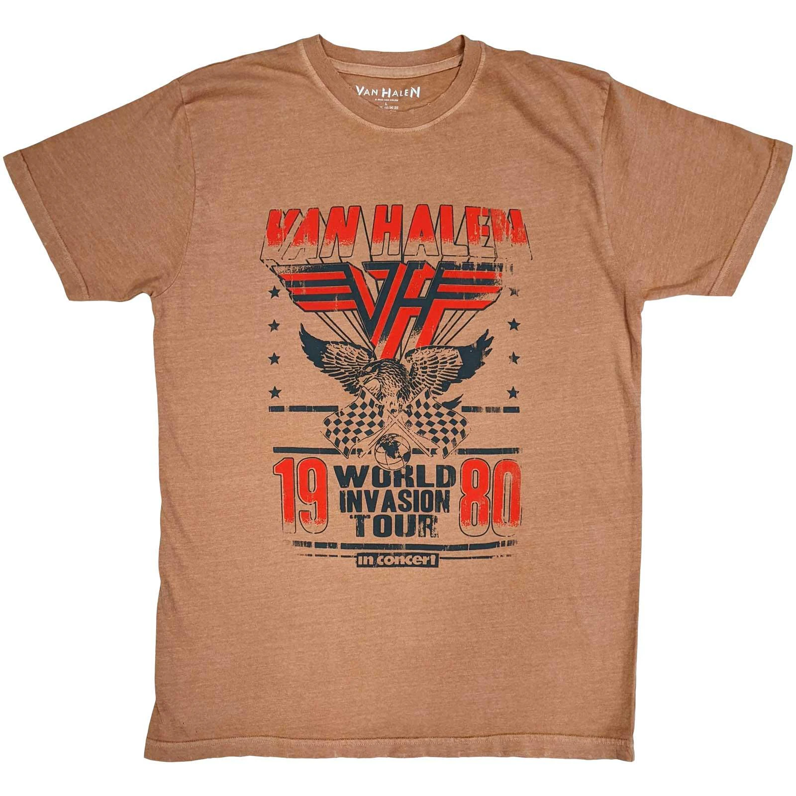 Van Halen Unisex Adult World Invasion Distressed T-Shirt (Pink) - RO5849