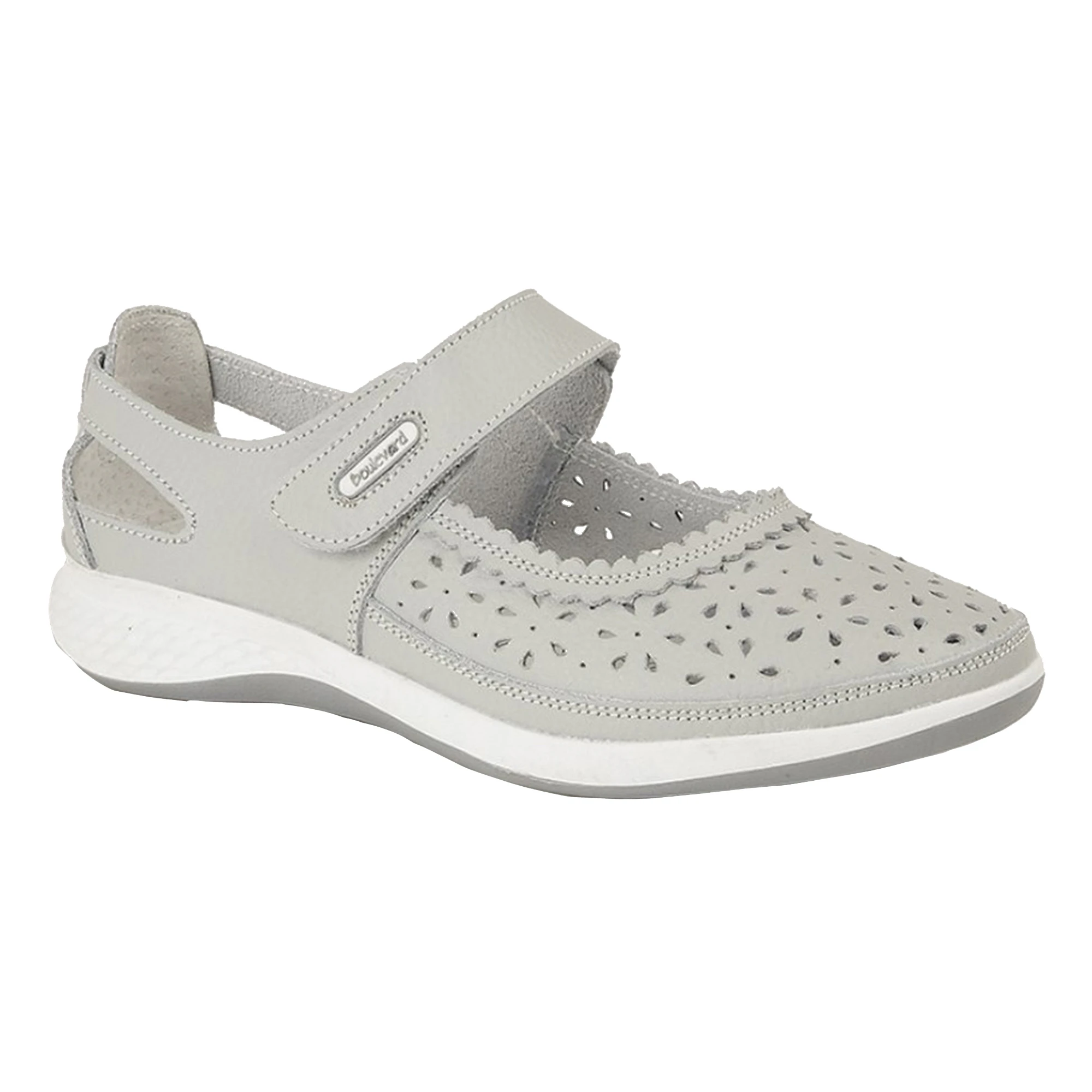 Boulevard Womens Wide Fitting Window Back Punched Bar Shoes (Light Grey) - DF1426