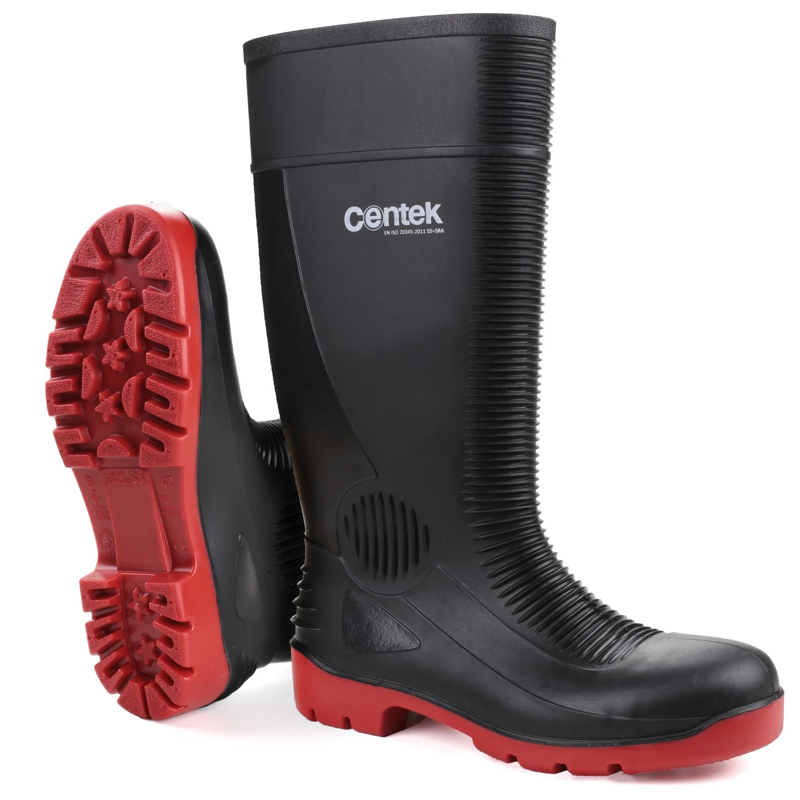 Centek Unisex FS338 Compactor Waterproof Safety Wellington Boots (Black/Red) - FS3734