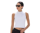 Skinni Fit Womens High Neck Crop Sleeveless Vest Top (White) - RW5494