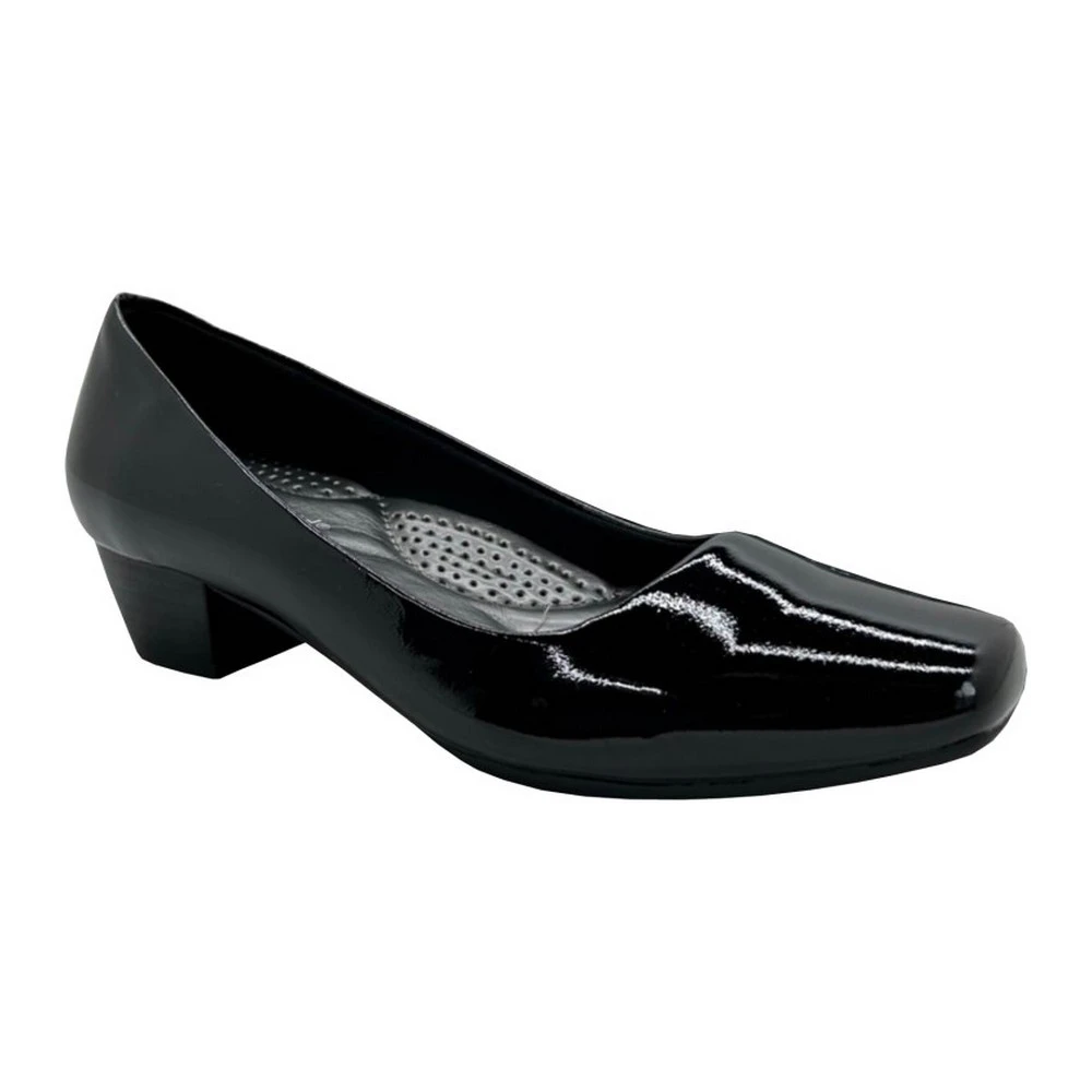 Boulevard Womens Patent PU Low Heel Court Shoes (Black) - DF2342