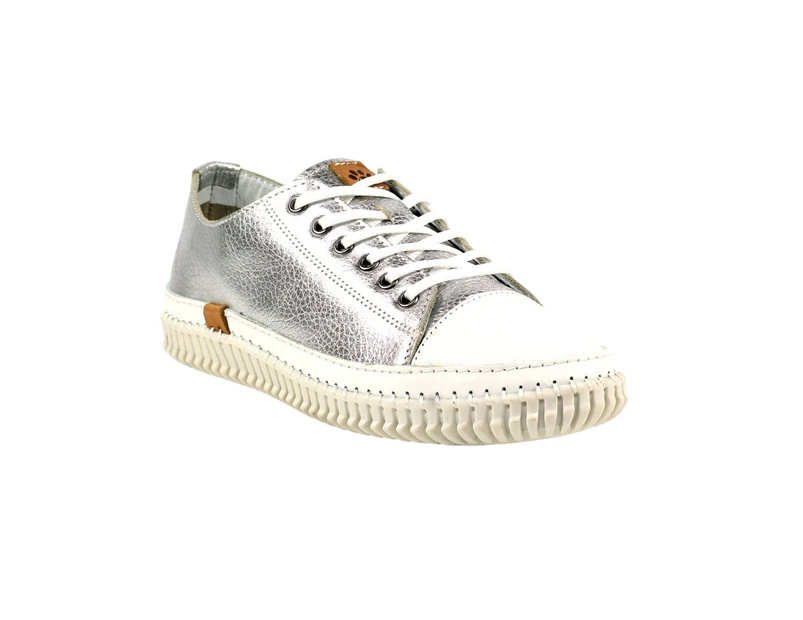 Lazy Dogz Womens Leather Trainers (Silver) - GS727