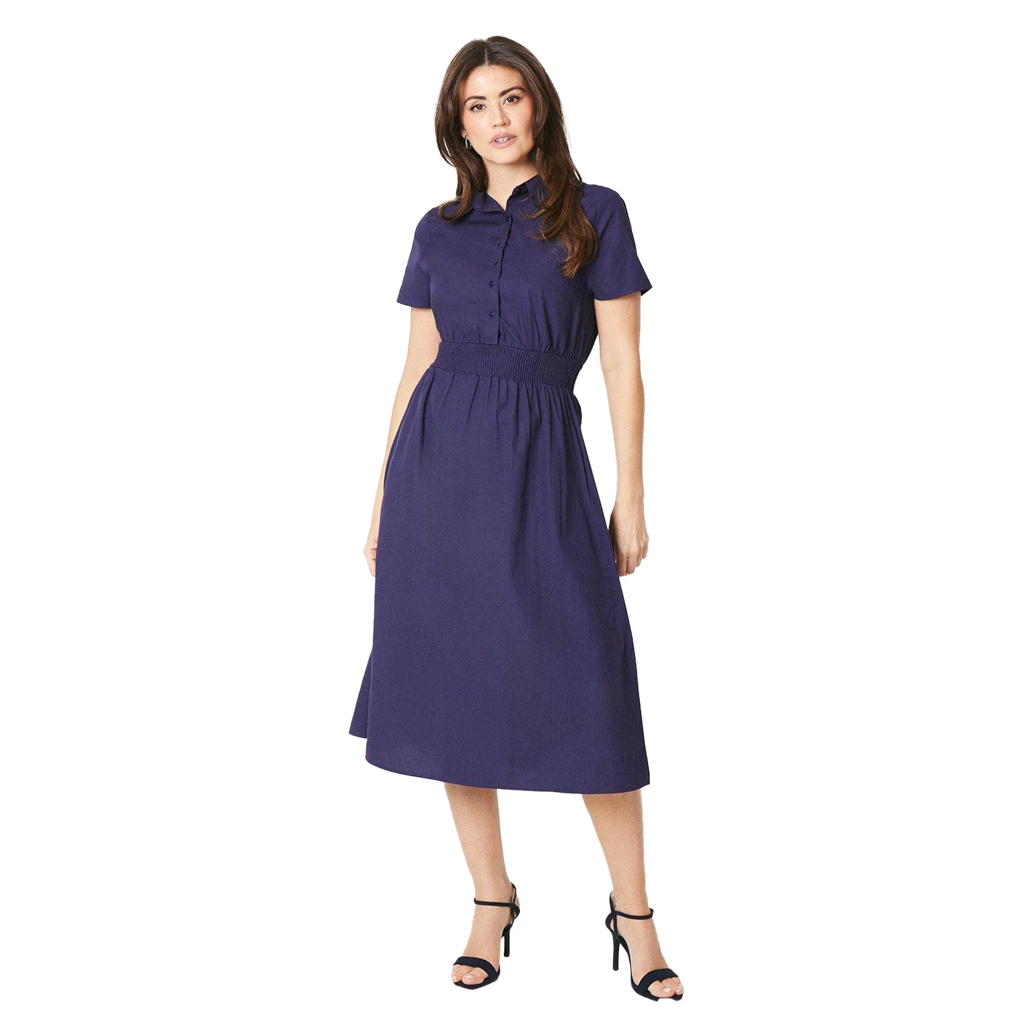 Principles Womens Shirred Waist Shirt Dress (Navy) - DH6960