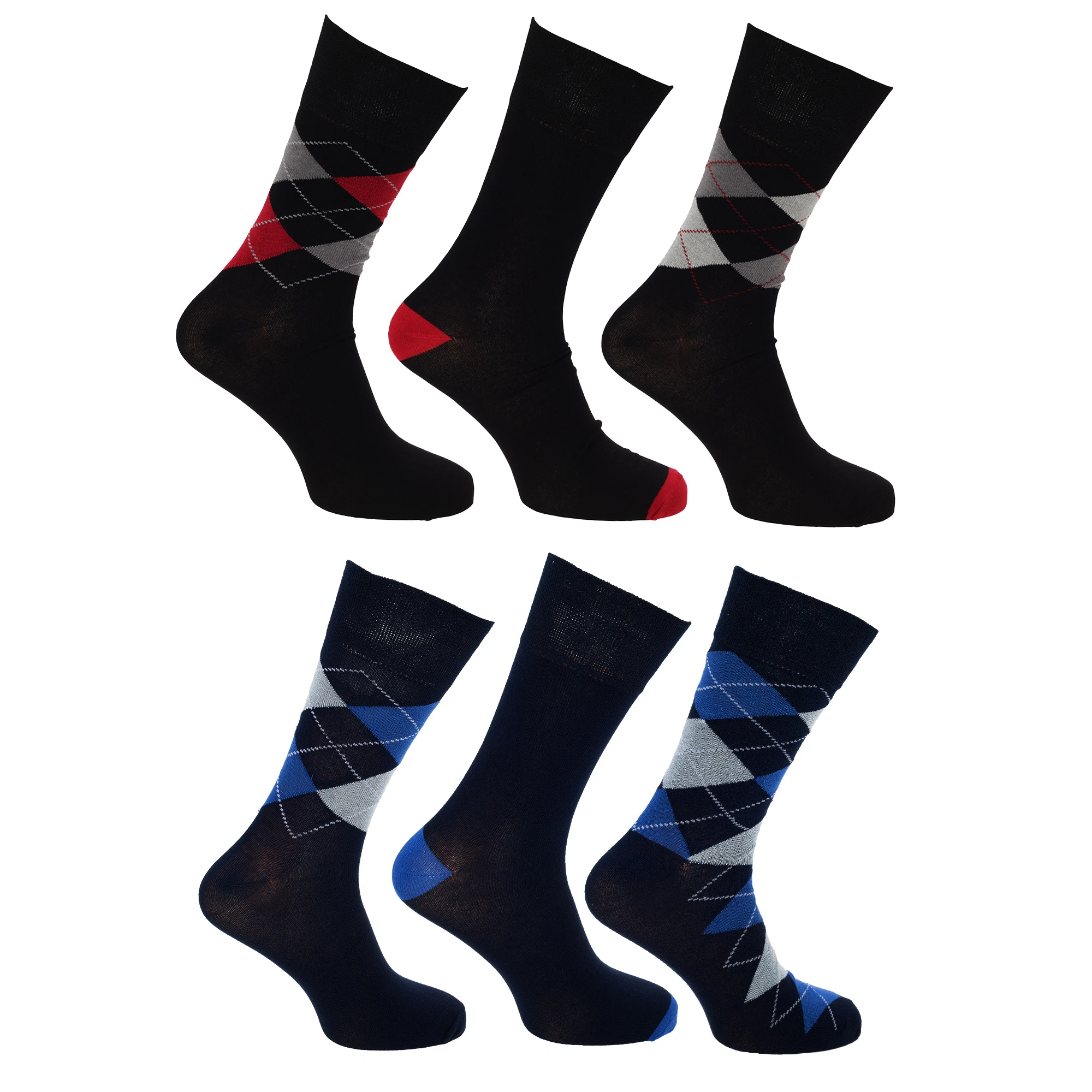 Pierre Roche Mens Premium Collection Pure Natural Argyle Bamboo Calf Socks (6 Pairs) (Multi/Red/Blue) - MB586