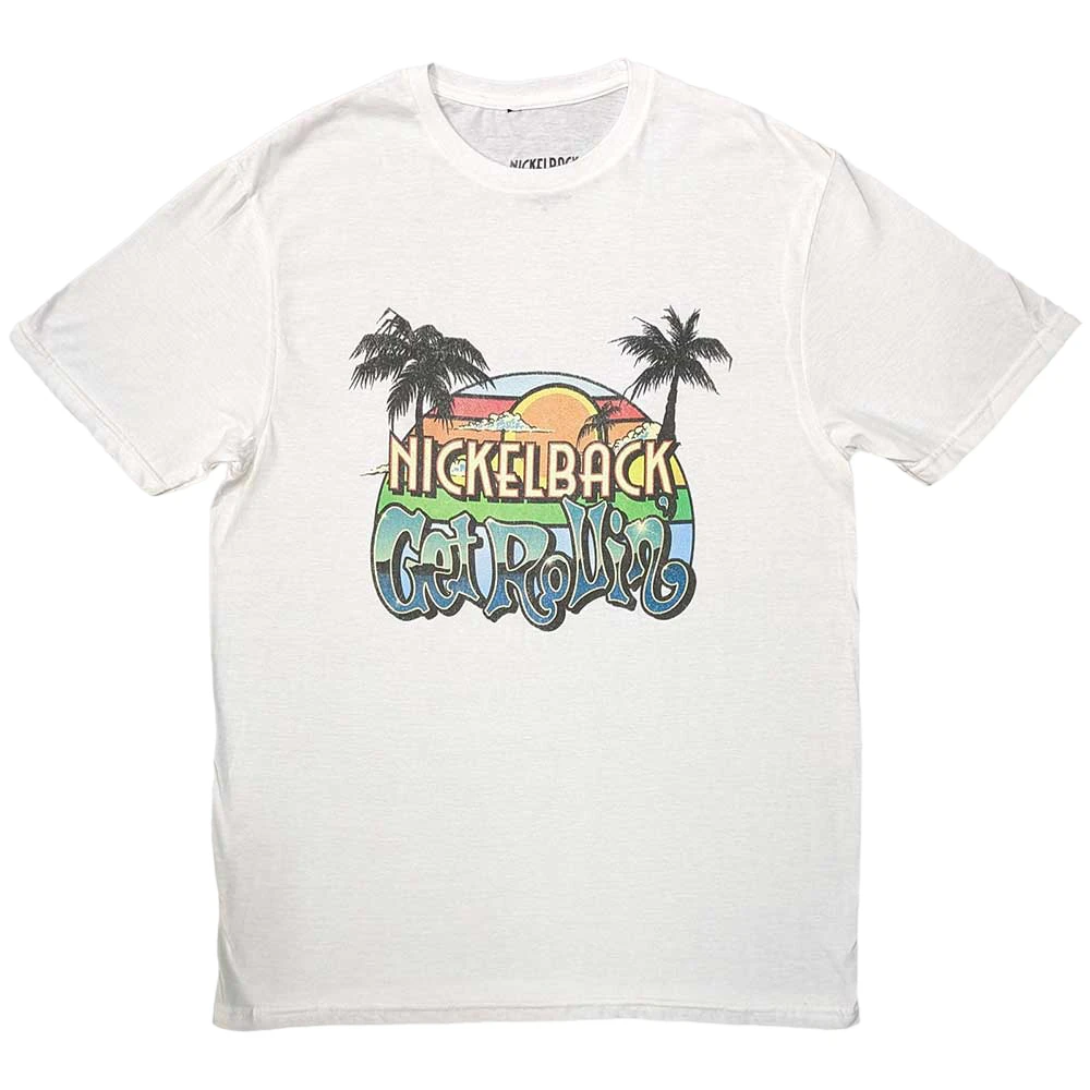 Nickelback Unisex Adult Get Rollin´ Sunset T-Shirt (White) - RO10211