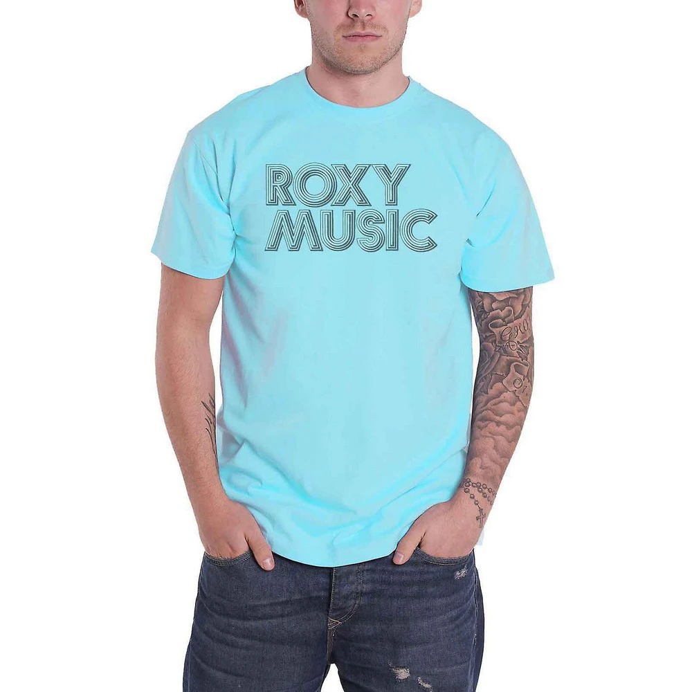 Roxy Music Unisex Adult Disco Logo Cotton T-Shirt (Sky Blue) - RO2756