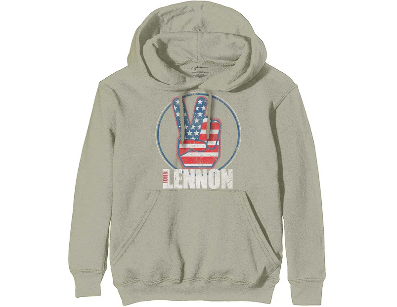 John Lennon Unisex Adult Peace Fingers Hoodie (Sand) - RO5582